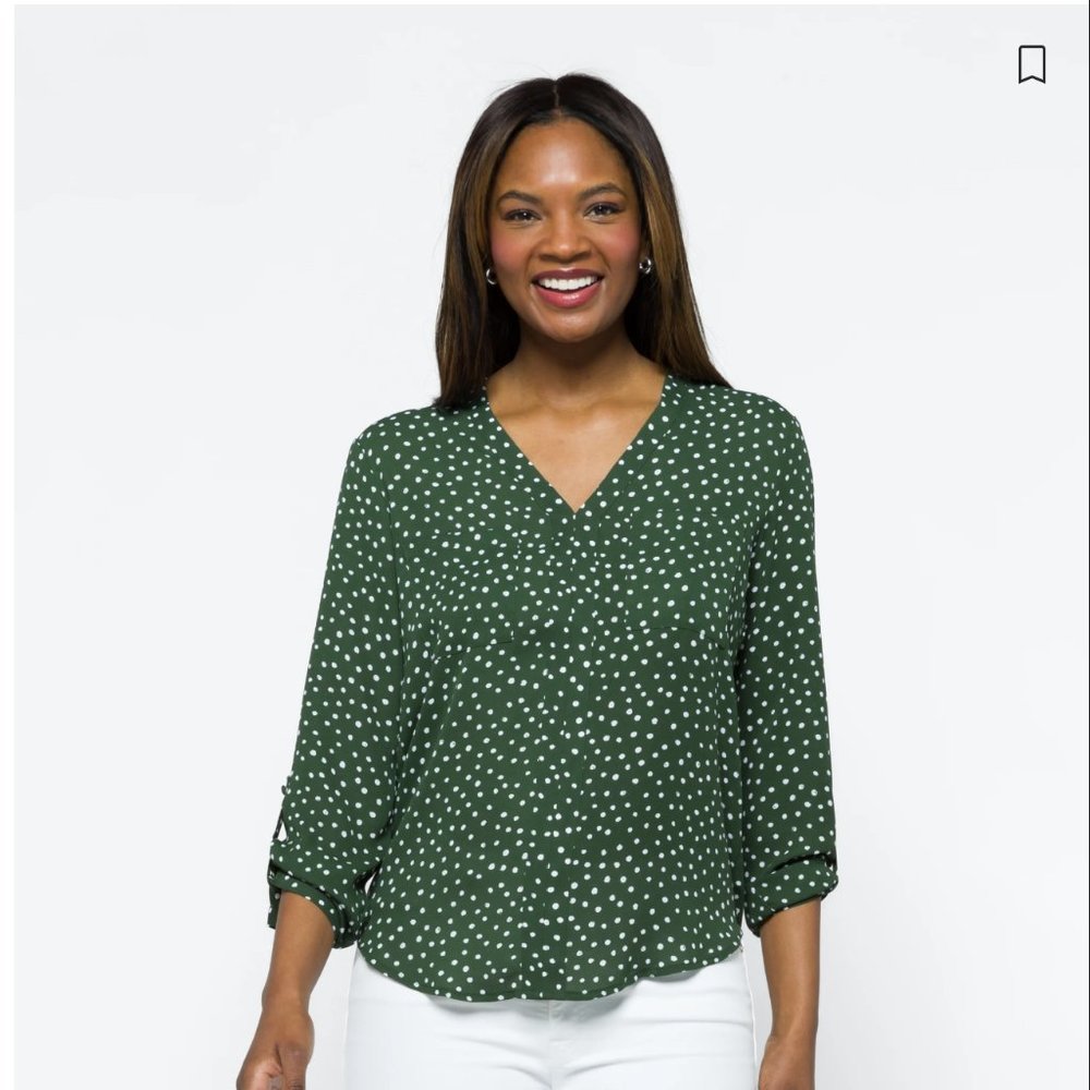 41 Hawthorn Green Polka dot Astrid Two Pocket Blouse XL